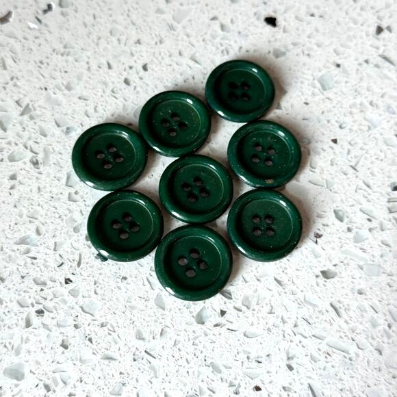 Y2K Vintage Buttons Lot Dark Green 8 Pcs Round 4 Hole DIY Art Crafting Sewing - Picture 2 of 5